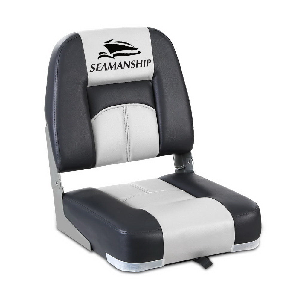 Marlook 2X Folding Boat Seats Marine Seat Swivel Low Back 10cm Padding Grey