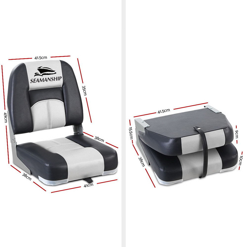 Marlook 2X Folding Boat Seats Marine Seat Swivel Low Back 10cm Padding Grey