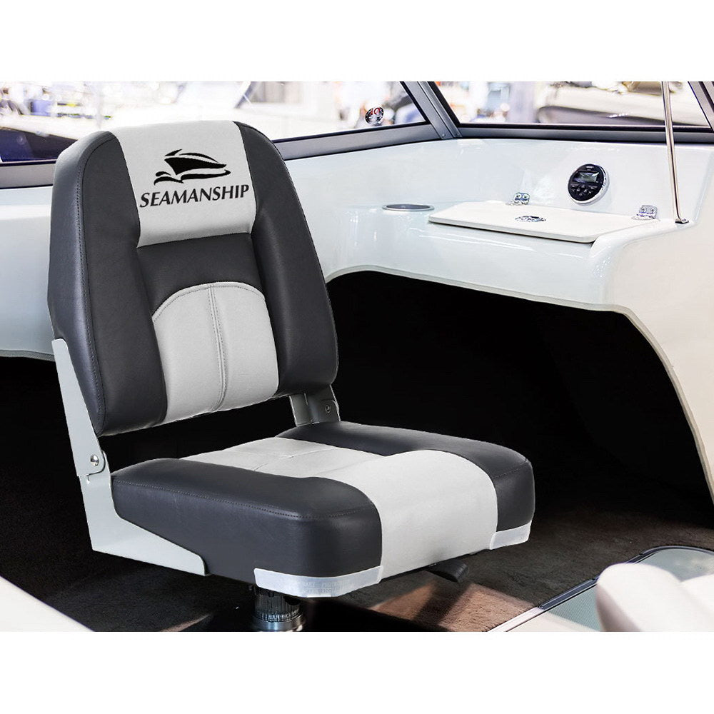 Marlook 2X Folding Boat Seats Marine Seat Swivel Low Back 10cm Padding Grey