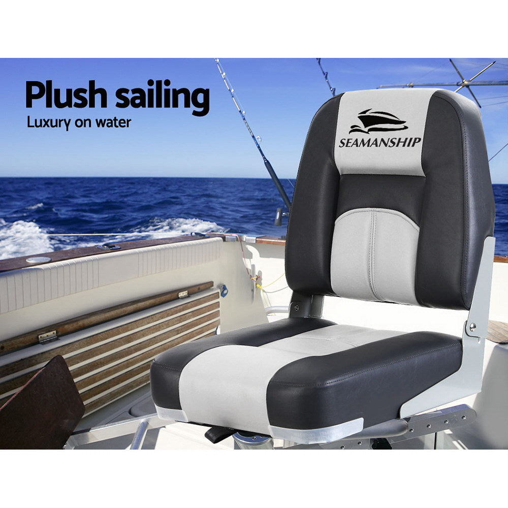 Marlook 2X Folding Boat Seats Marine Seat Swivel Low Back 10cm Padding Grey