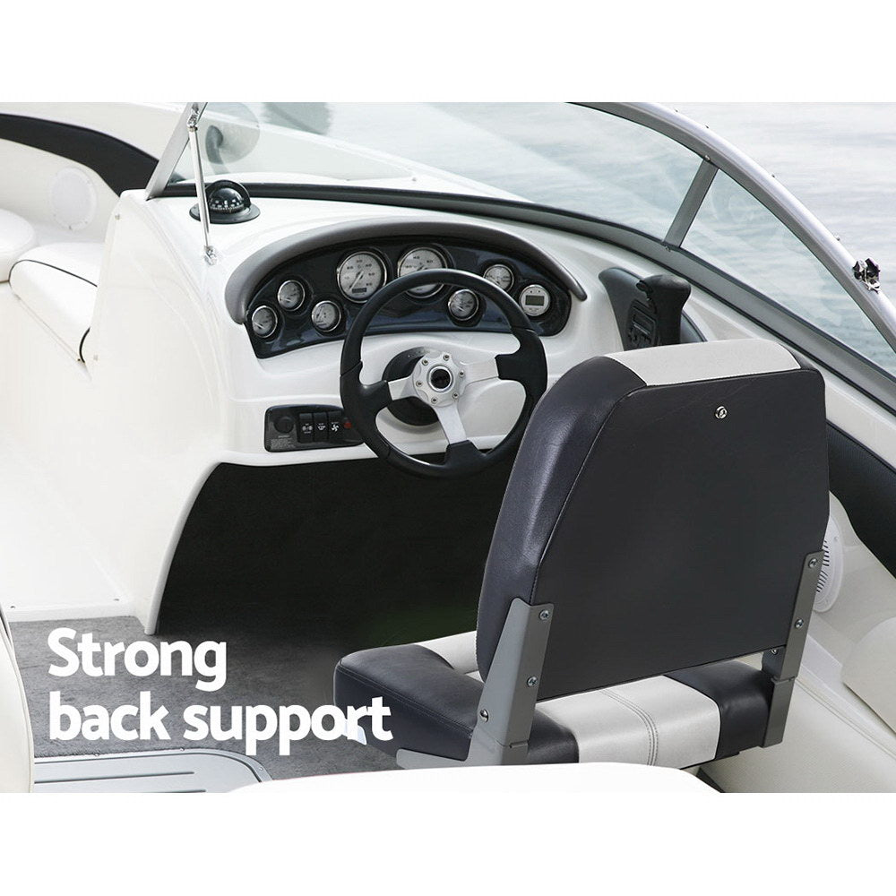 Marlook 2X Folding Boat Seats Marine Seat Swivel Low Back 10cm Padding Grey
