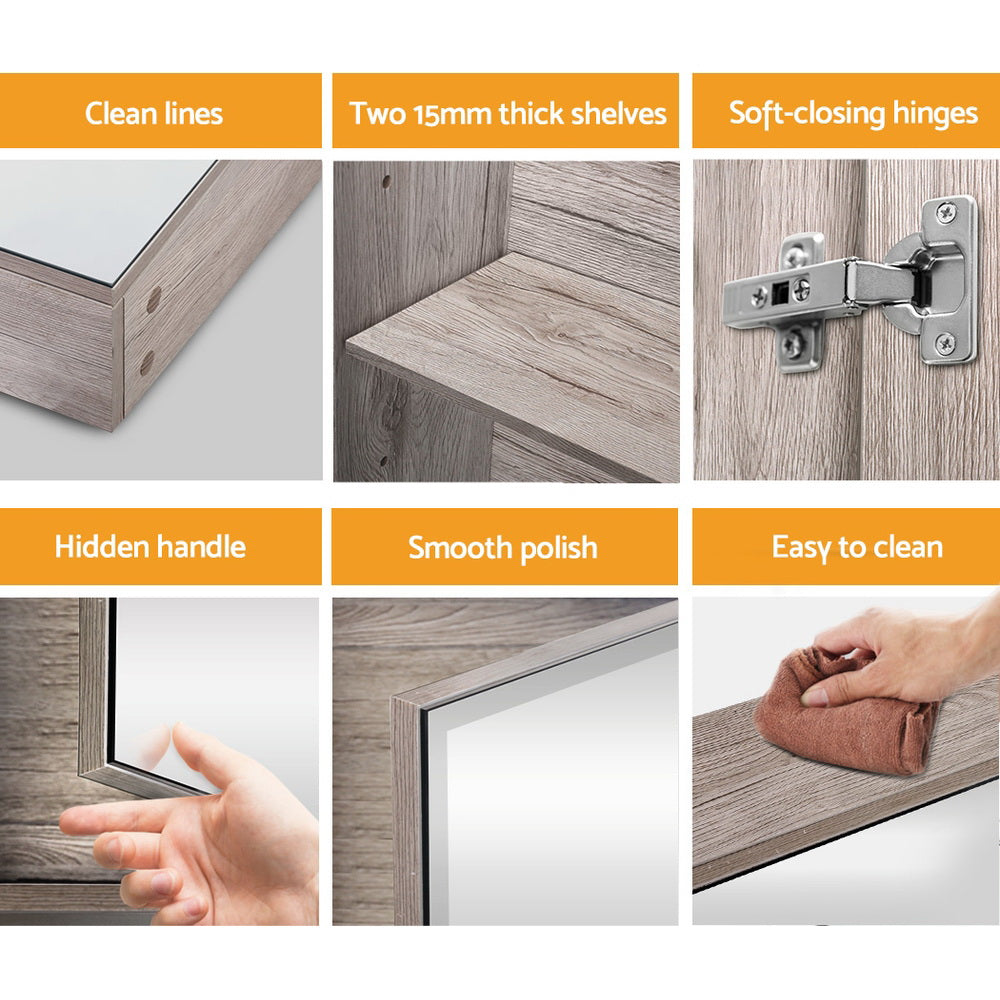 Marlook Bathroom Mirror Cabinet 600x720mm Oak