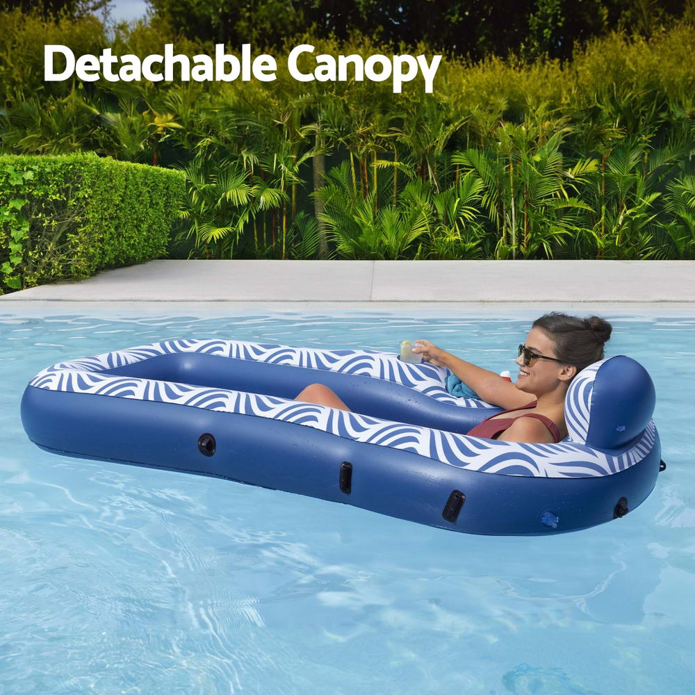 Marlook Inflatable Floating Float Lounger with Sunshade Canopy 1.98Mx1.12M Blue