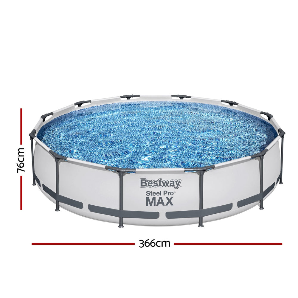 Marlook Swimming Pool 366x76cm Steel Frame Round Above Ground Pools w/ Filter Pump 6473L