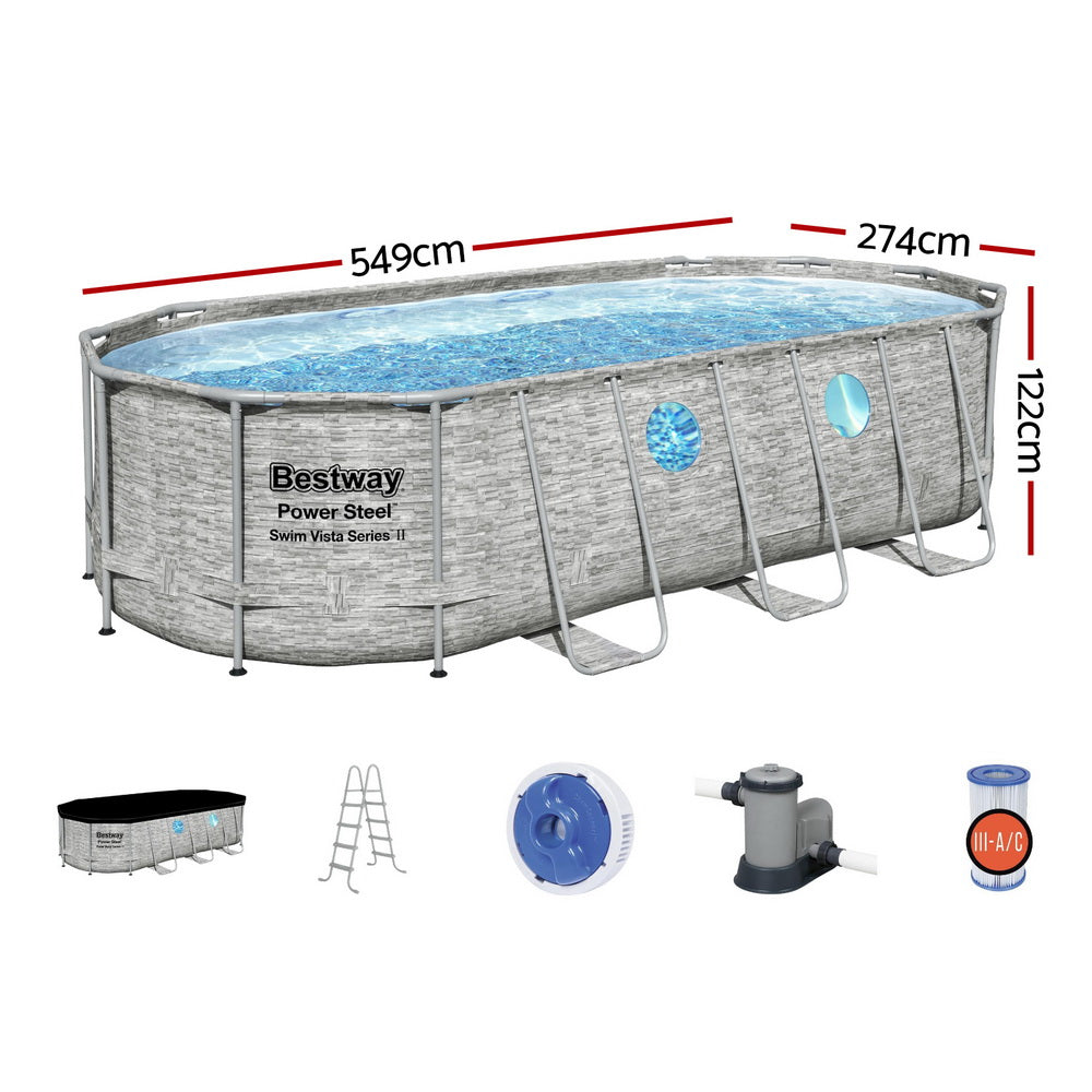 Marlook Swimming Pool 549x274x122cm Steel Frame Above Ground Pools Filter Pump Ladder 13430L