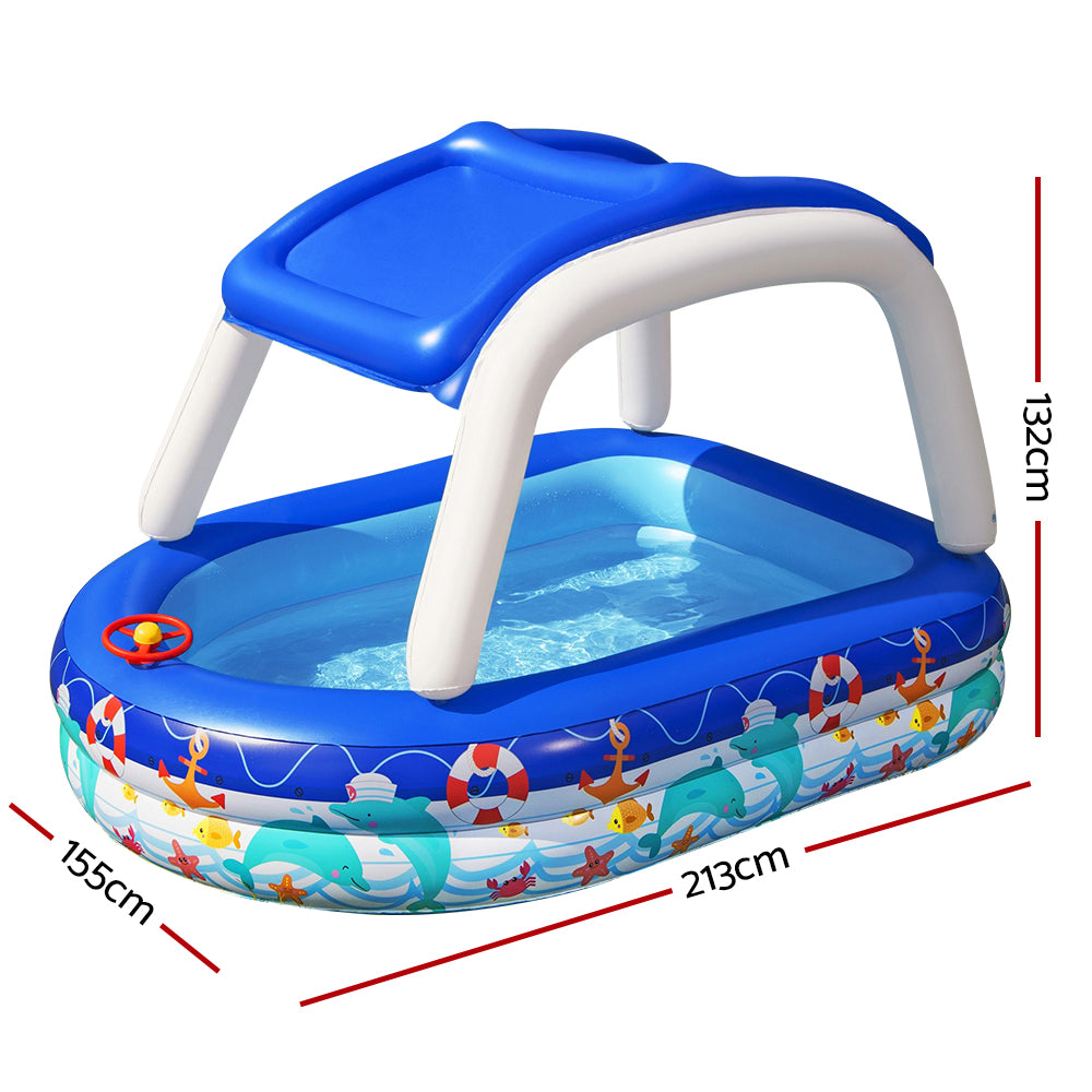 Marlook Kids Pool 213x155x132cm Inflatable Swimming w/ Canopy Play Pools 282L