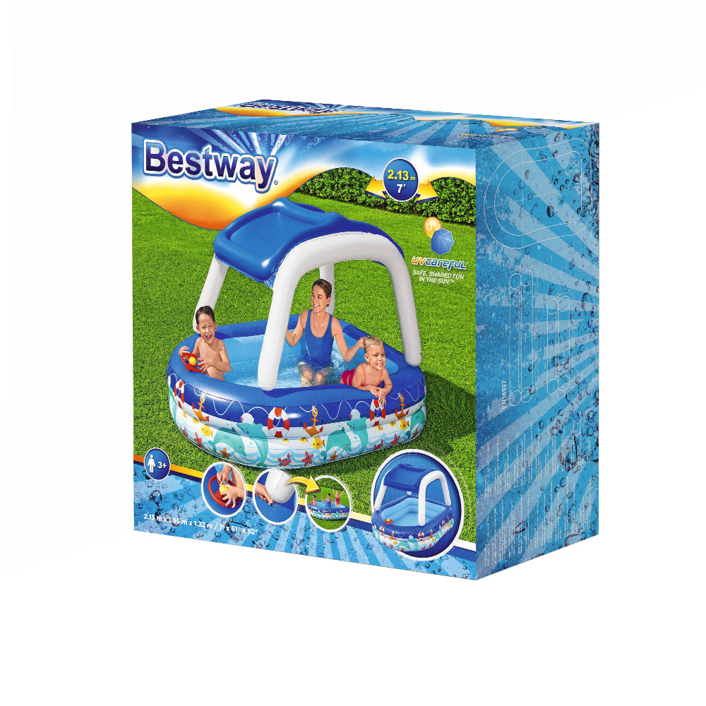 Marlook Kids Pool 213x155x132cm Inflatable Swimming w/ Canopy Play Pools 282L