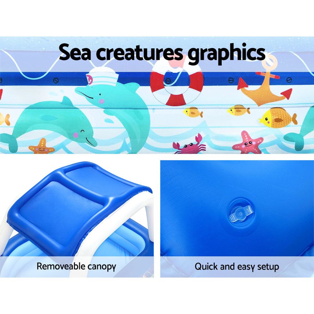 Marlook Kids Pool 213x155x132cm Inflatable Swimming w/ Canopy Play Pools 282L