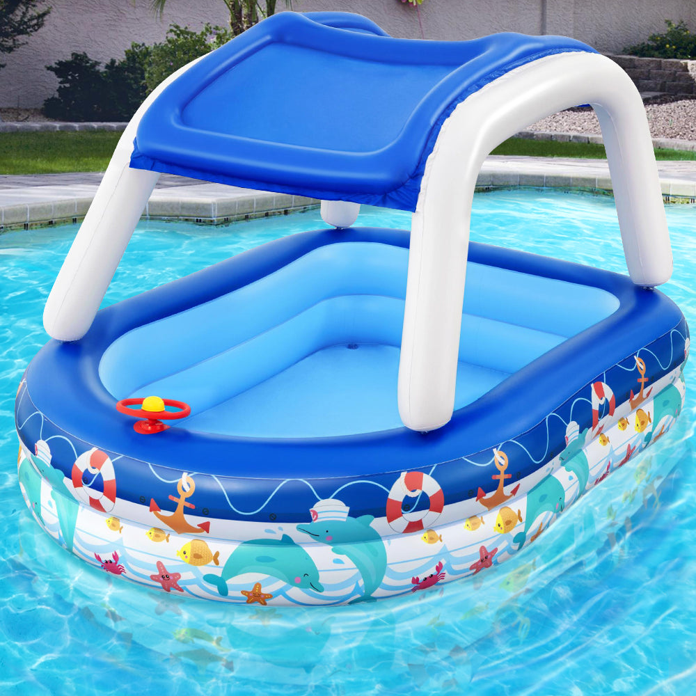 Marlook Kids Pool 213x155x132cm Inflatable Swimming w/ Canopy Play Pools 282L