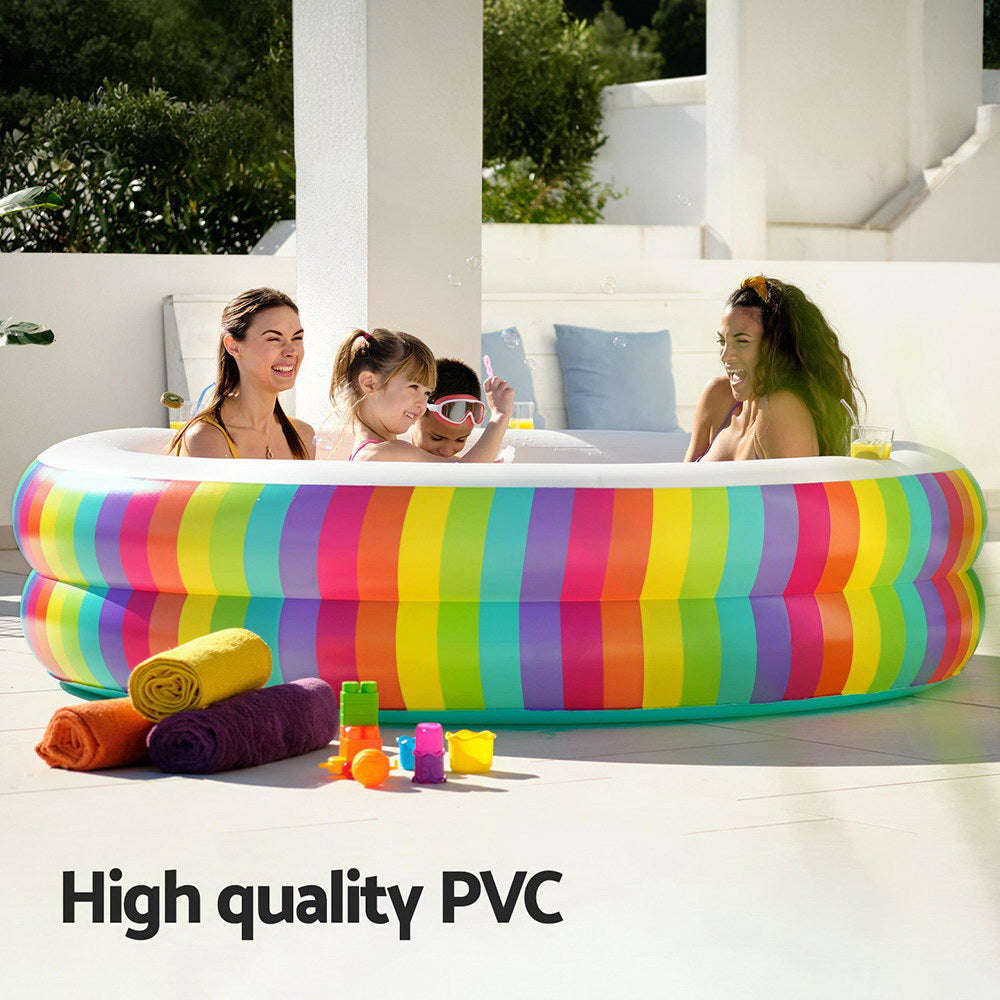 Marlook Kids Inflatable Round Pool Above Ground Cup Holder Rainbow 206x206x51cm