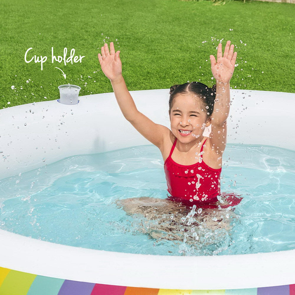 Marlook Kids Inflatable Round Pool Above Ground Cup Holder Rainbow 206x206x51cm