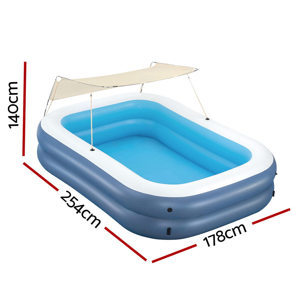 Marlook Kids Inflatable Pool Above Ground Splash Pool with Sunshade 254x178cm