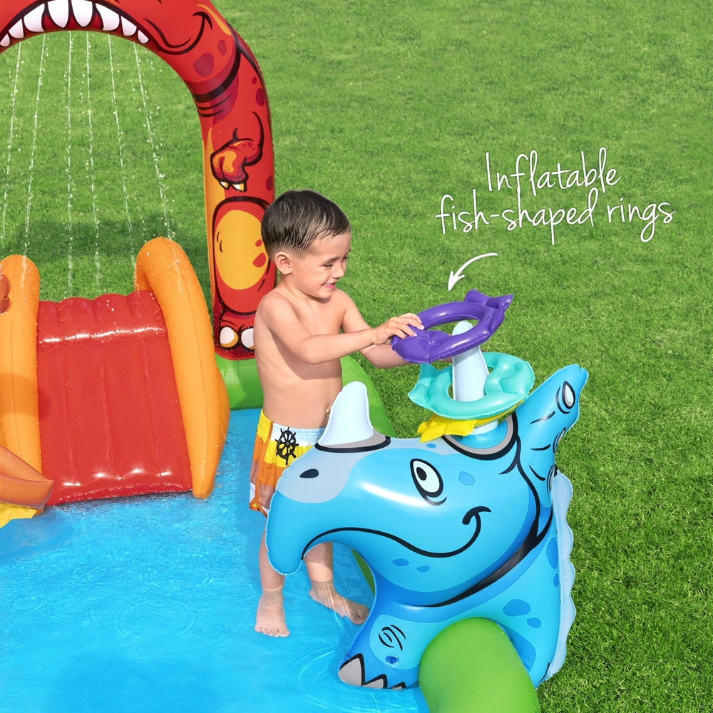 Marlook Kids Inflatable Play Splash Pool with Slide Ball Tossing Toys 242x140cm