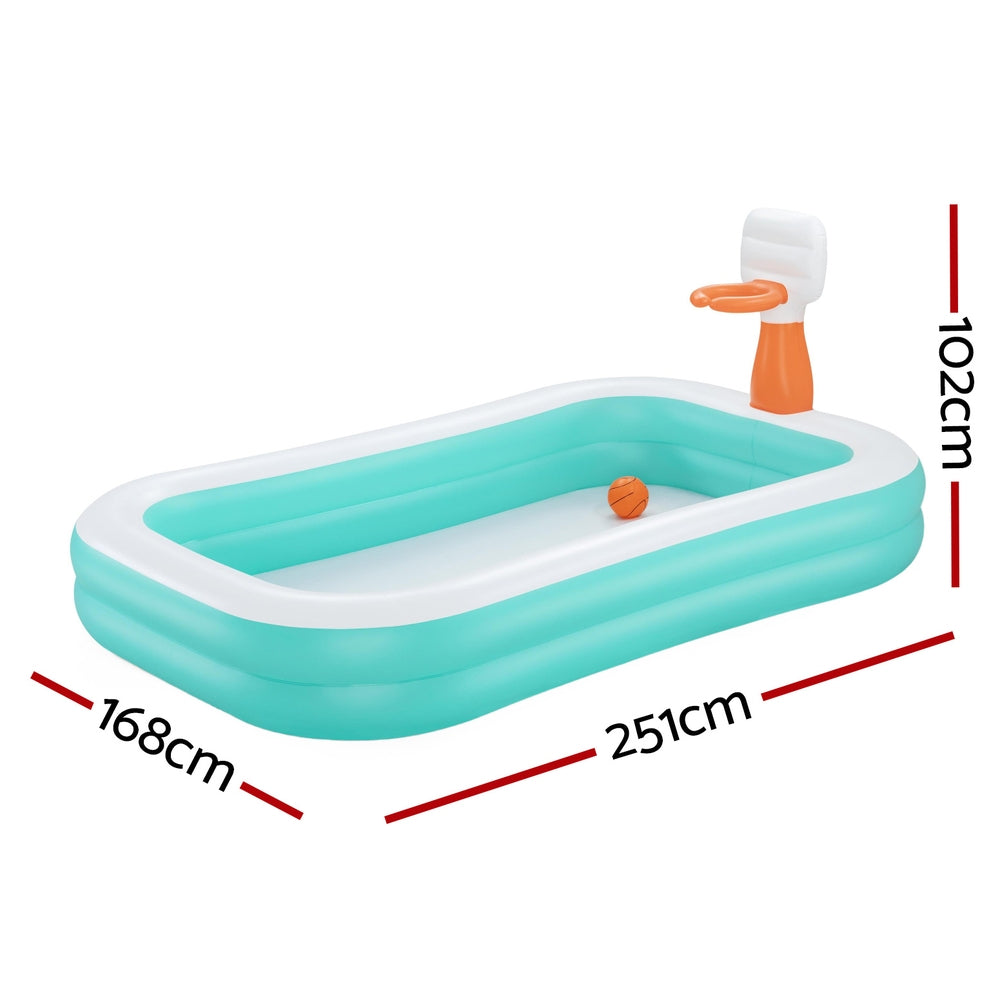 Marlook Kids Inflatable Pool Above Ground Play Pools Basketball Hoop 251x168cm