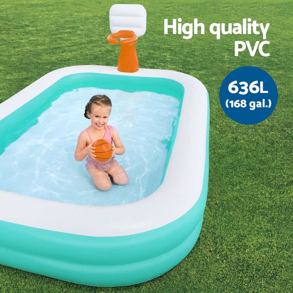 Marlook Kids Inflatable Pool Above Ground Play Pools Basketball Hoop 251x168cm