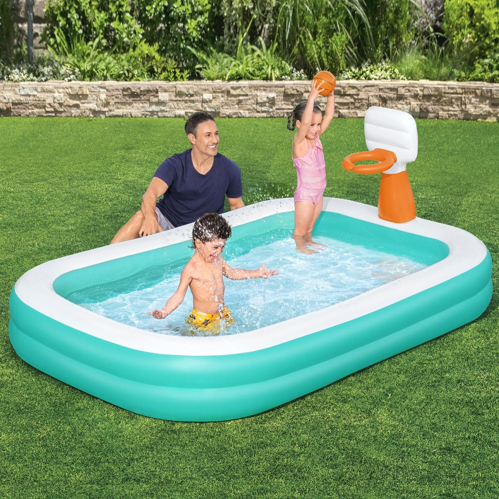 Marlook Kids Inflatable Pool Above Ground Play Pools Basketball Hoop 251x168cm