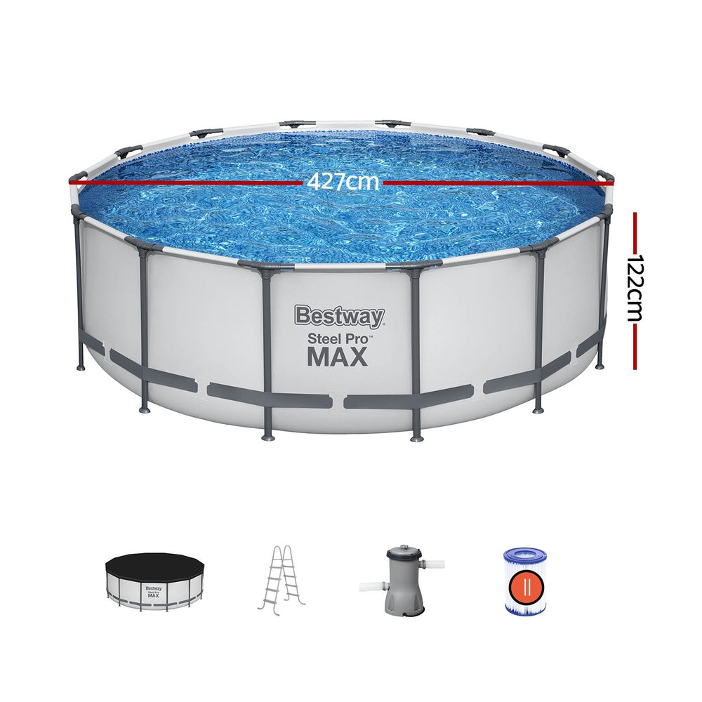 Marlook Swimming Pool 427x427x122cm Steel Frame Above Ground Pools Round Filter Pump Ladder