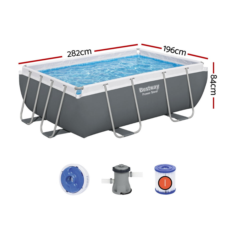 Marlook Swimming Pool 282x196x84cm Steel Frame Above Ground Pools Filter Pump 3662L