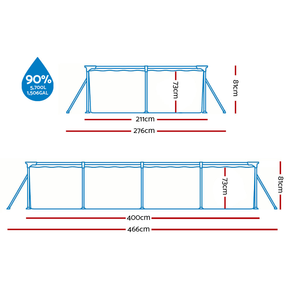 Marlook Swimming Pool 400x211x81cm Steel Frame Above Ground Pools w/ Filter Pump 5700L
