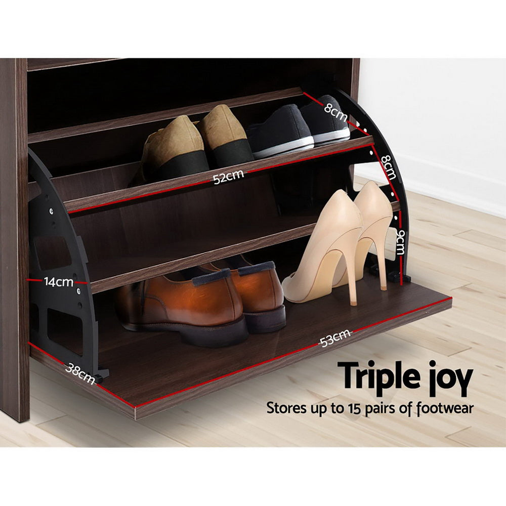 Marlook Shoe Rack Cabinet Bench 3-tier 15 Pairs Walnut