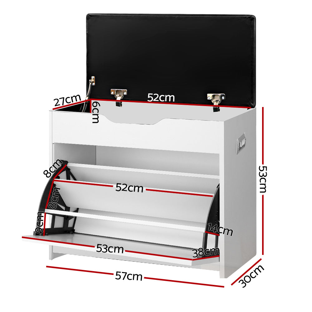 Marlook Shoe Rack Cabinet Bench 3-tier 15 Pairs White