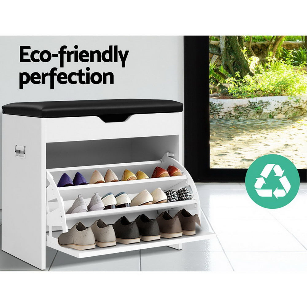 Marlook Shoe Rack Cabinet Bench 3-tier 15 Pairs White