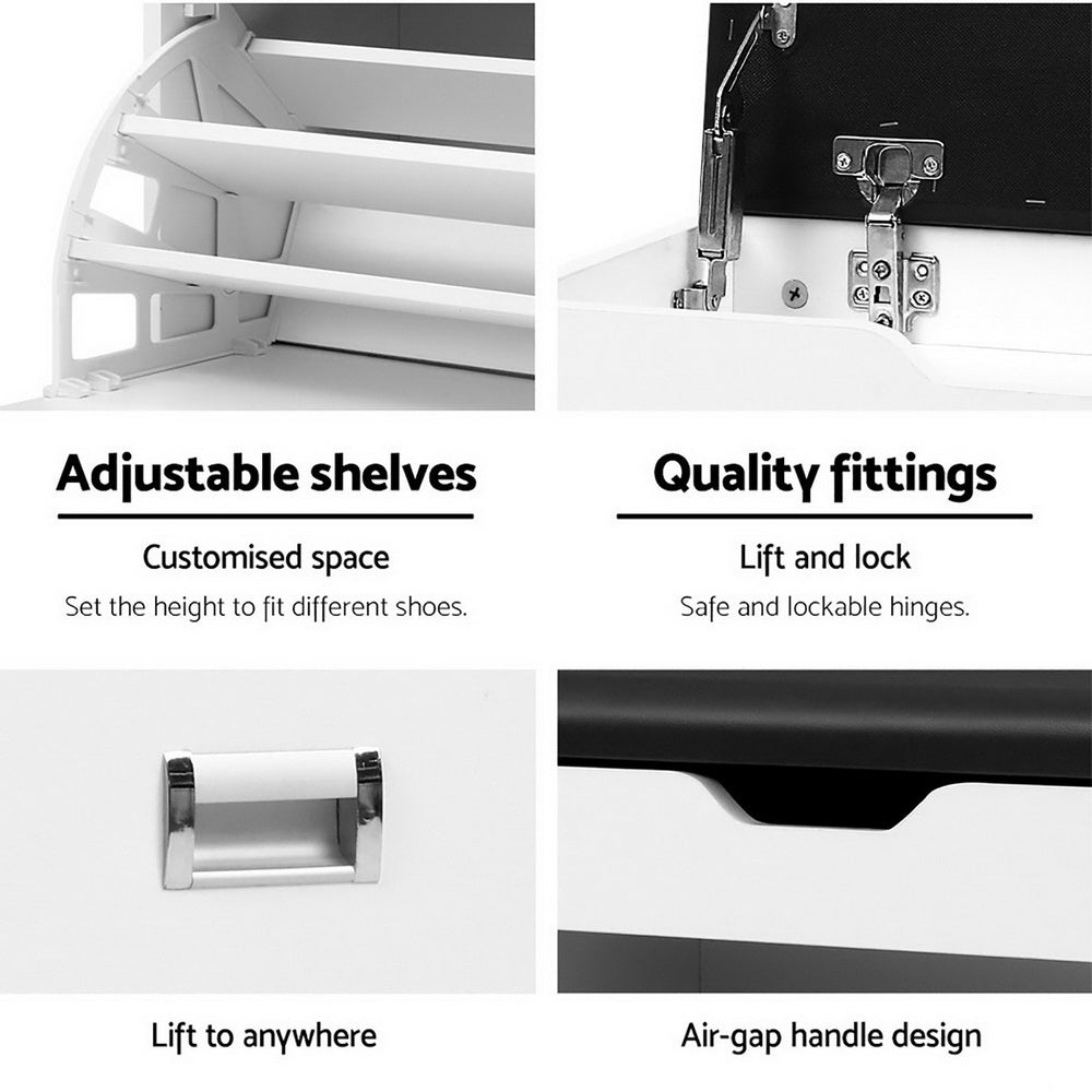 Marlook Shoe Rack Cabinet Bench 3-tier 15 Pairs White
