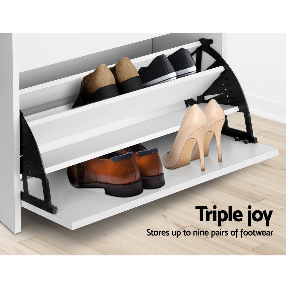 Marlook Shoe Rack Cabinet Bench 3-tier 15 Pairs White