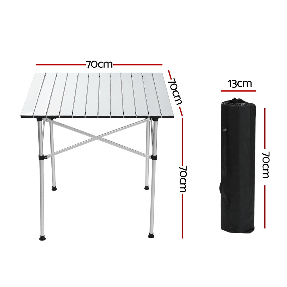 Marlook Folding Camping Table 70CM Roll Up Outdoor Picnic BBQ Aluminium Desk
