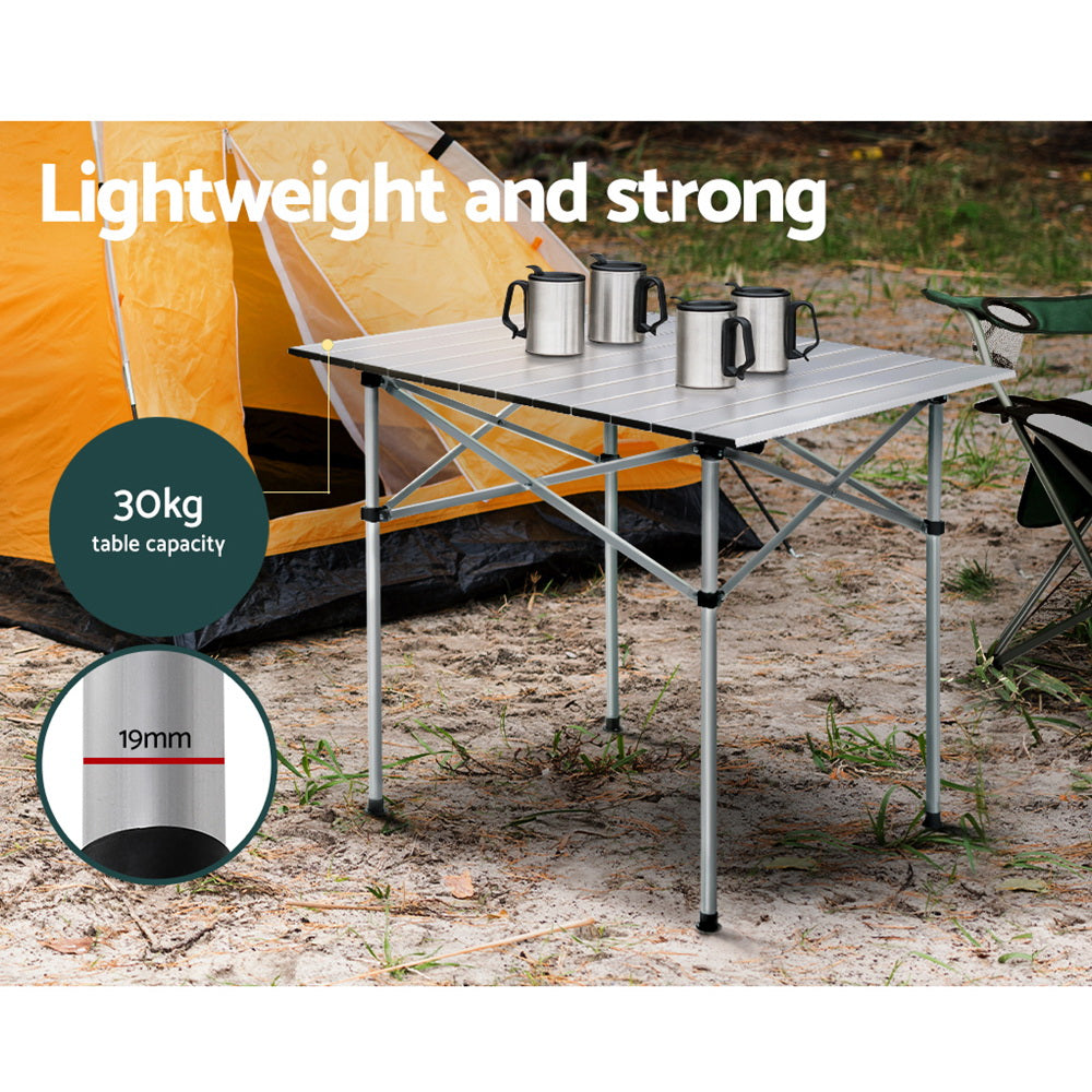 Marlook Folding Camping Table 70CM Roll Up Outdoor Picnic BBQ Aluminium Desk