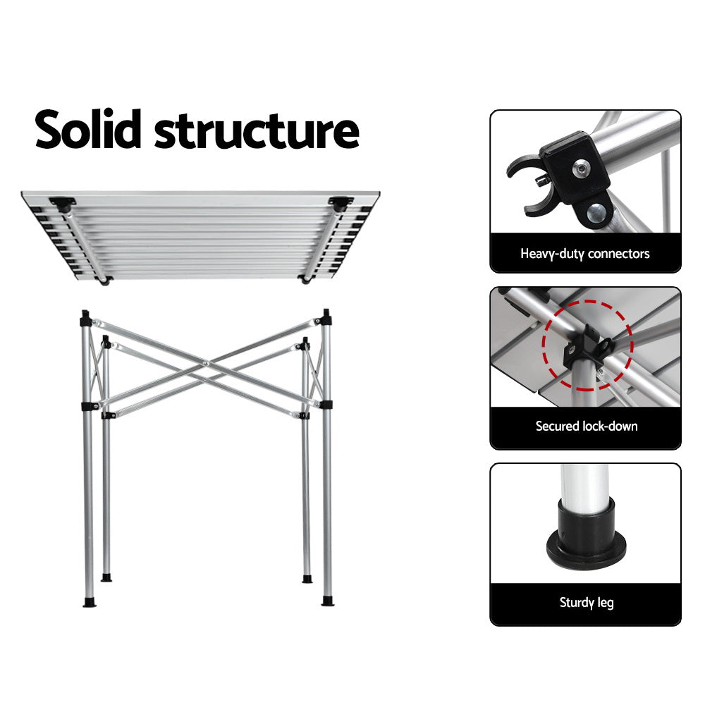 Marlook Folding Camping Table 70CM Roll Up Outdoor Picnic BBQ Aluminium Desk