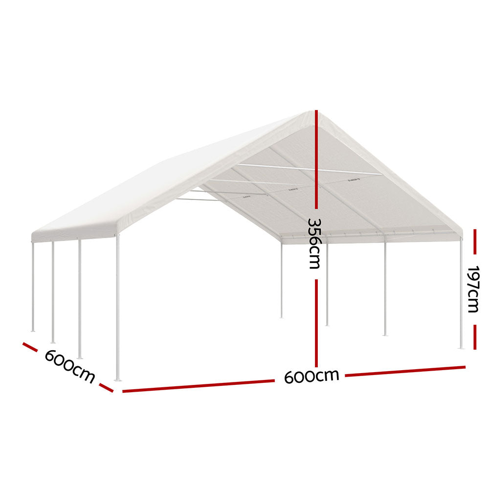 Marlook Carports 6x6m Carport Kits Steel Shelter Gazebo Canopy Garage Portable Garden Shed