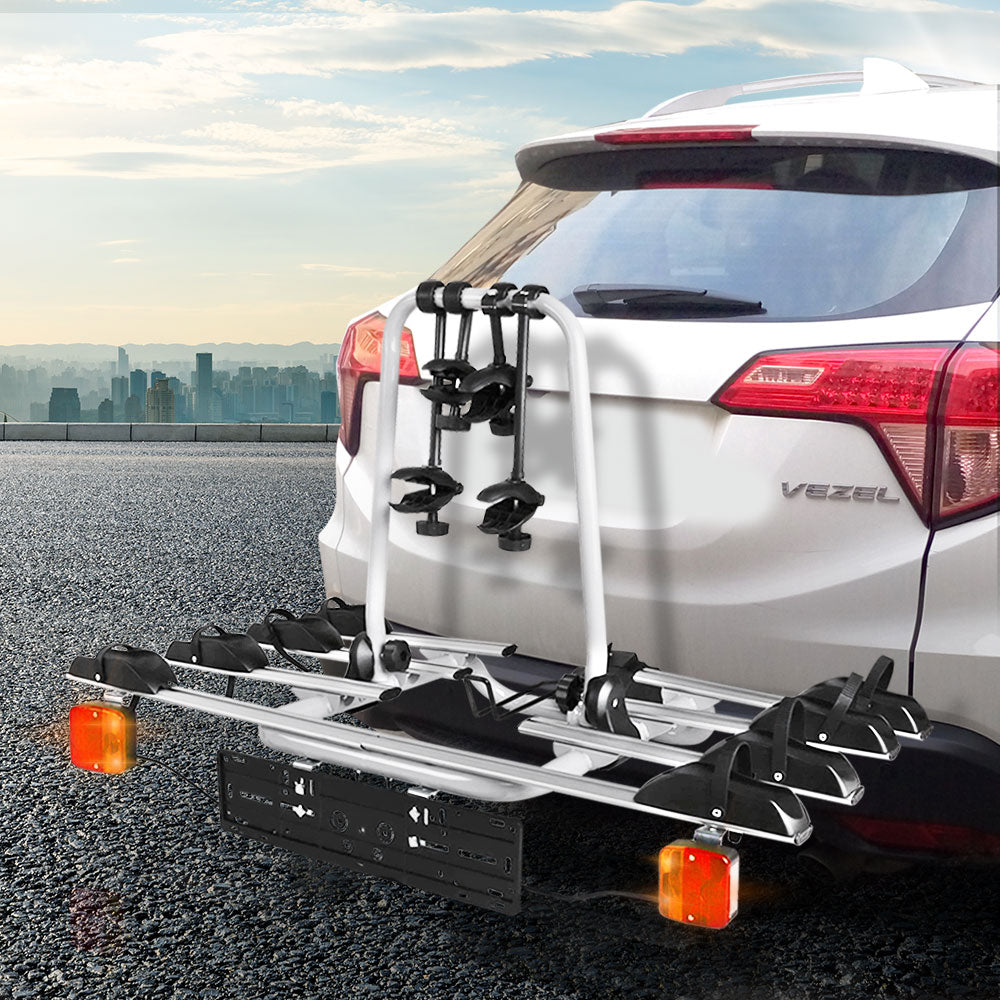 Marlook 4 Bicycle Bike Carrier Rack Car Towbar Hitch Ball Mount Tail light Silver
