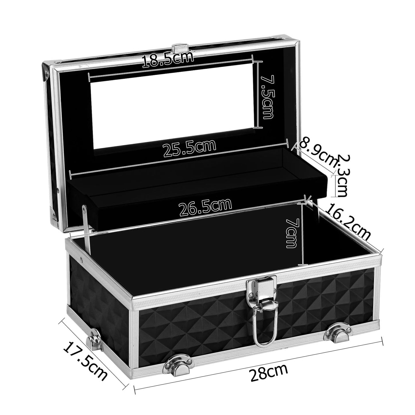 Marlook Portable Cosmetic Beauty Makeup Carry Case with Mirror - Diamond Black