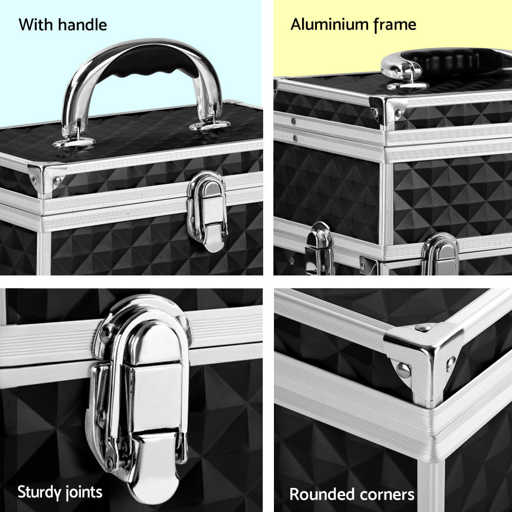 Marlook Portable Cosmetic Beauty Makeup Carry Case with Mirror - Diamond Black