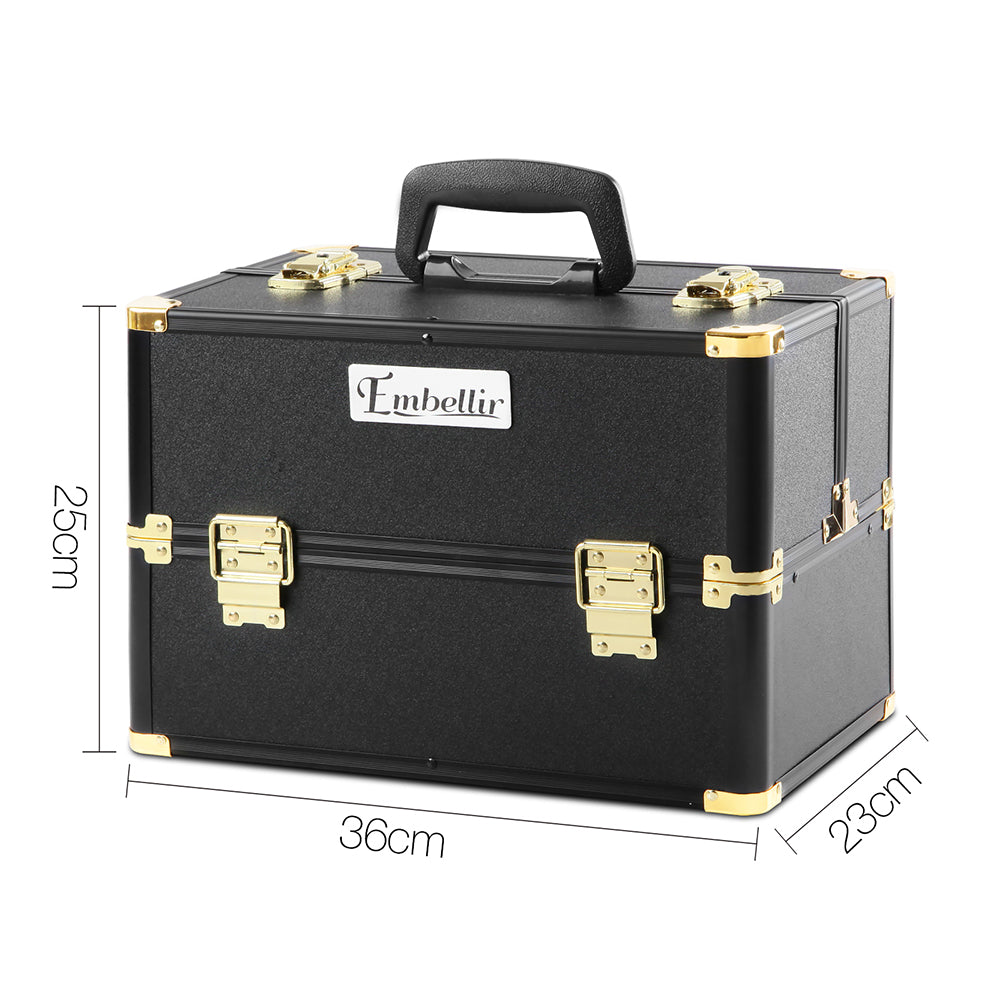 Marlook Portable Cosmetic Beauty Makeup Case - Black & Gold