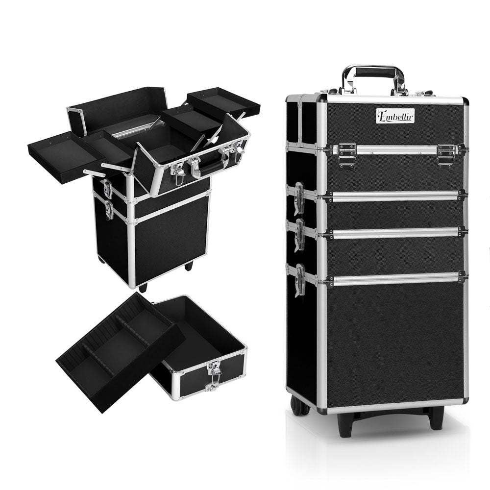 Marlook Makeup Case Beauty Trolley Cosmetic Organiser Box Travel Wheels Black