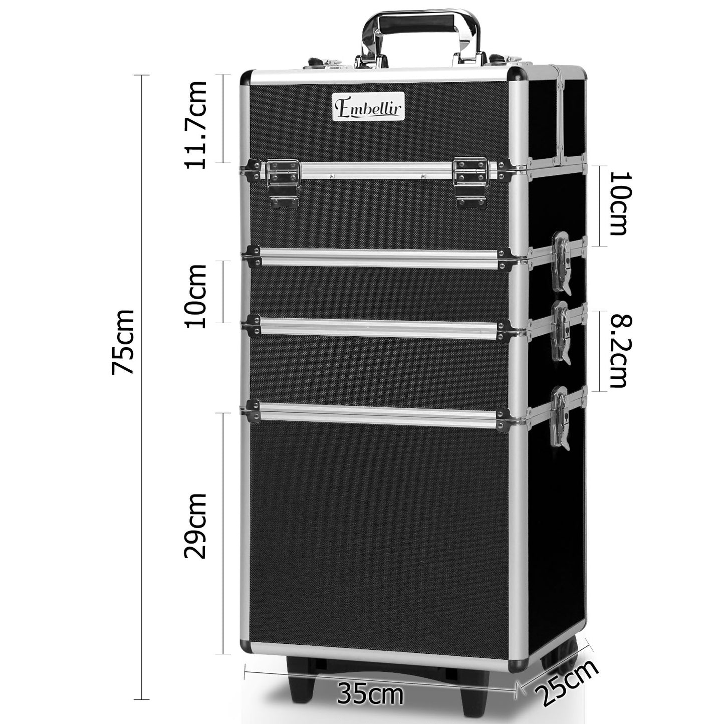 Marlook Makeup Case Beauty Trolley Cosmetic Organiser Box Travel Wheels Black