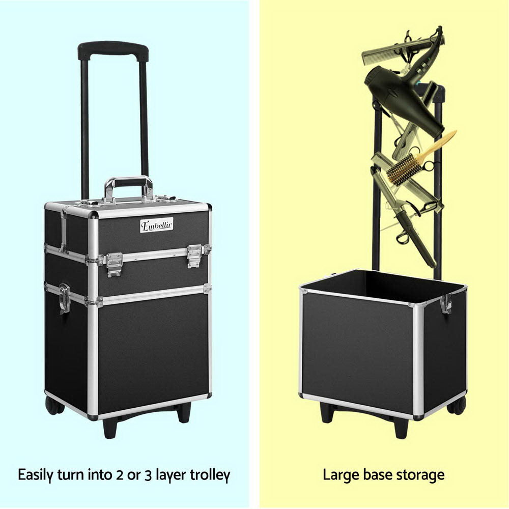 Marlook Makeup Case Beauty Trolley Cosmetic Organiser Box Travel Wheels Black