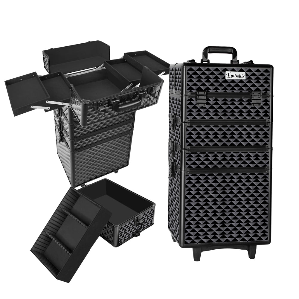 Marlook Makeup Case Beauty Trolley Cosmetic Organiser Box Travel Wheels Diamond