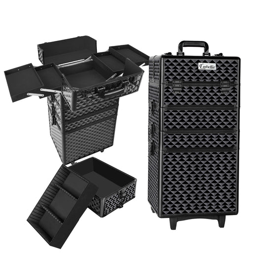 Marlook Makeup Case Beauty Trolley Cosmetic Organiser Box Travel Wheels Diamond