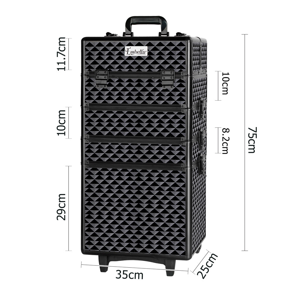 Marlook Makeup Case Beauty Trolley Cosmetic Organiser Box Travel Wheels Diamond