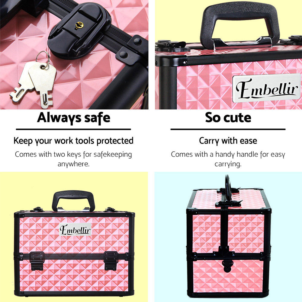 Marlook Portable Cosmetic Beauty Makeup Case - Diamond Pink
