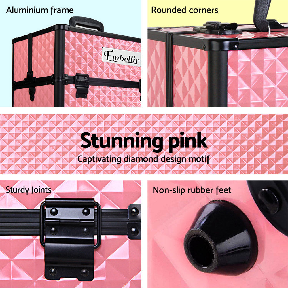 Marlook Portable Cosmetic Beauty Makeup Case - Diamond Pink