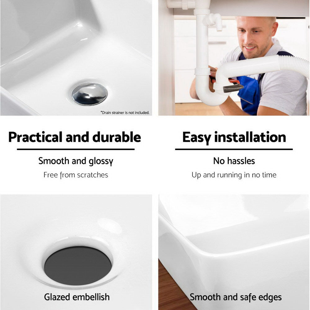 Marlook Bathroom Basin Ceramic Vanity Sink Hand Wash Bowl 48x37cm White