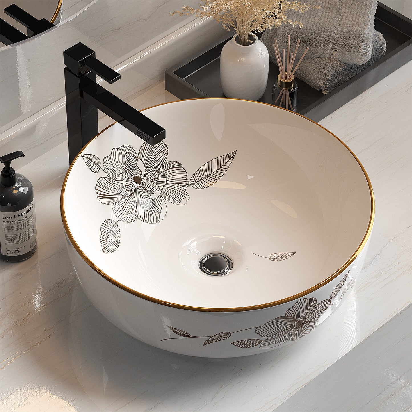 Marlook Bathroom Basin Ceramic Vanity Sink Hand Wash Bowl with Pattern 41x41cm