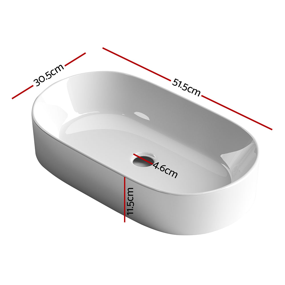 Marlook Bathroom Basin Ceramic Vanity Sink Hand Wash Bowl 52x31cm