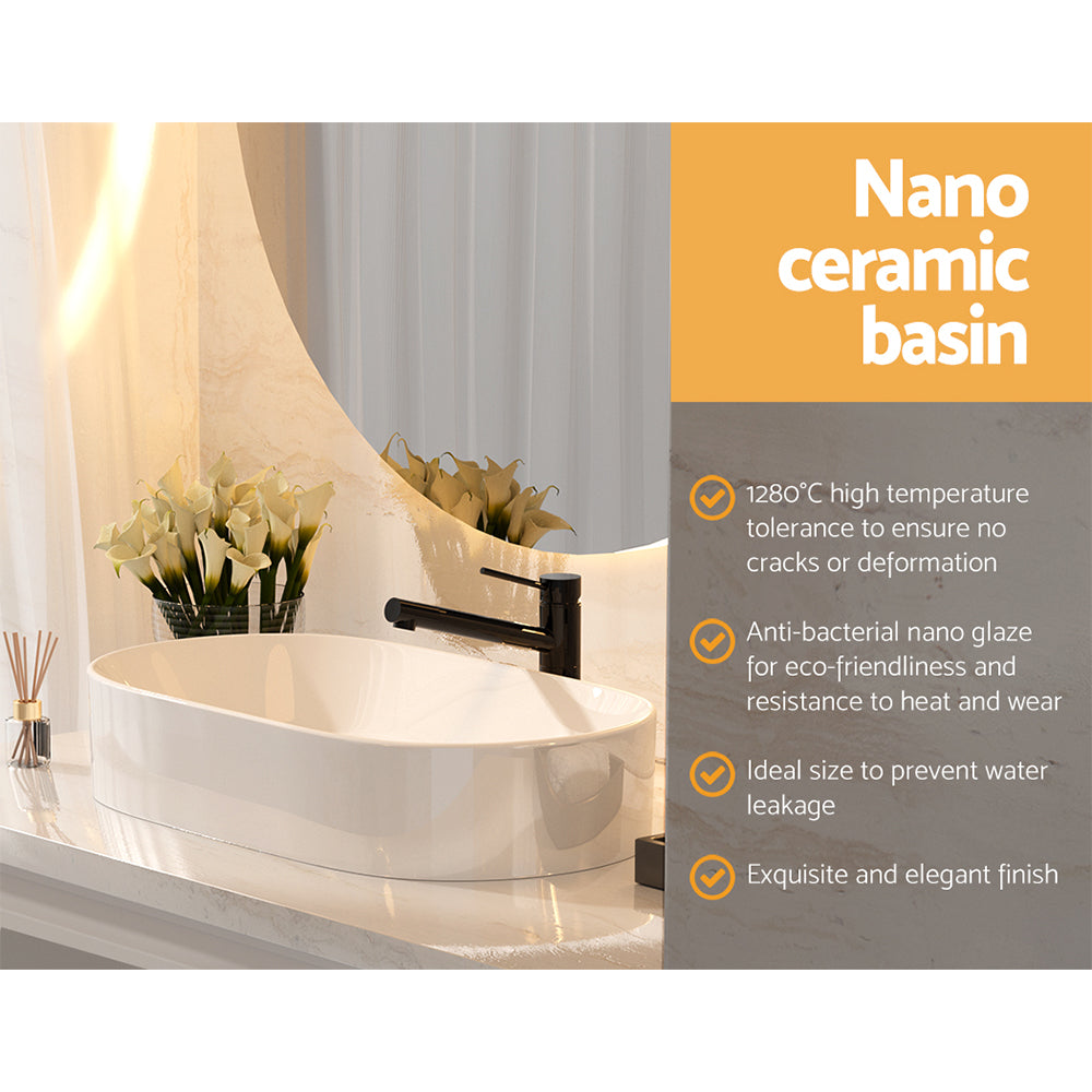 Marlook Bathroom Basin Ceramic Vanity Sink Hand Wash Bowl 52x31cm