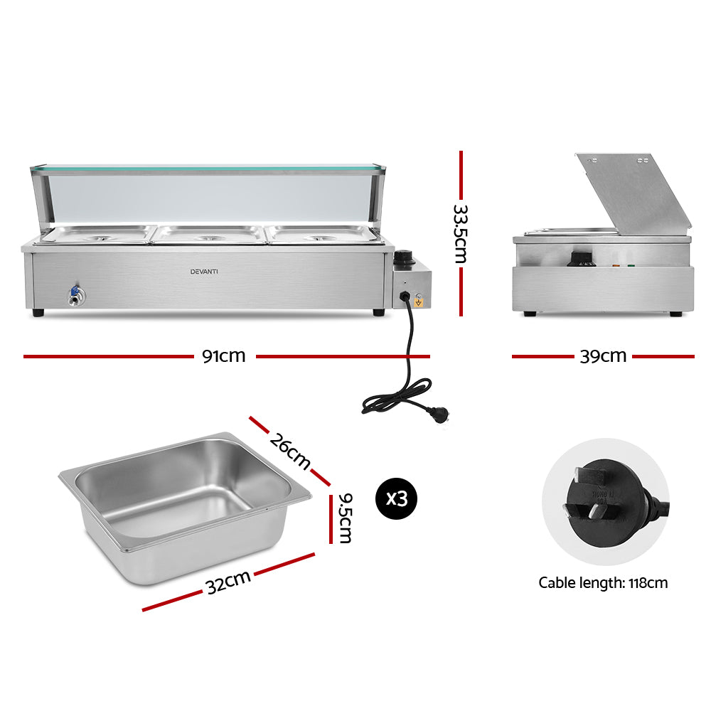 Marlook Commercial Food Warmer Bain Marie 3 Electric Buffet Pans