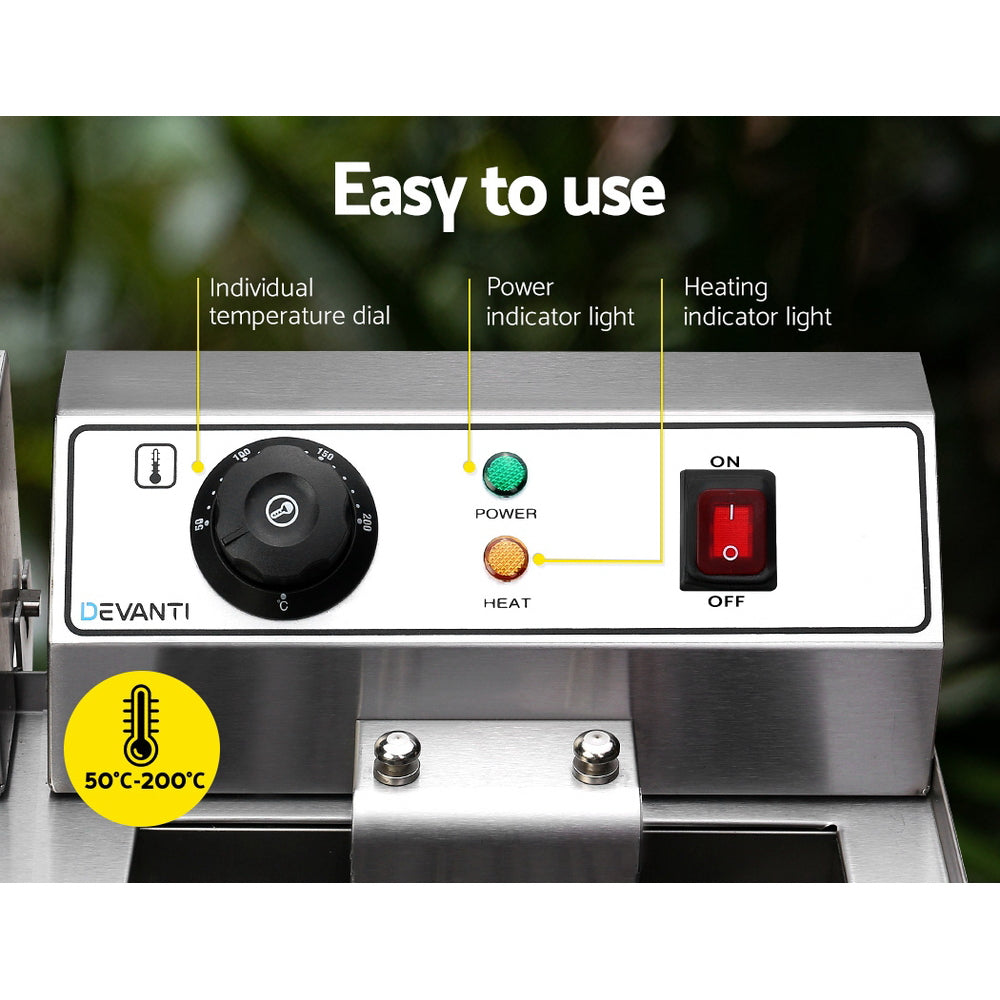 Marlook 20L Electric Commercial Deep Fryer Double Baskets Oil Taps 6000W